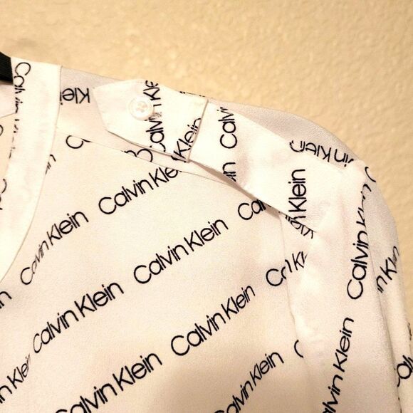 Calvin Klein Womens Top White XL Button Up Logo Long Sleeve Plus Size New - Picture 6 of 9